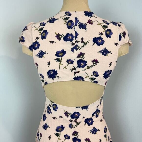 Sunday Best Aritzia 4 Light Pink Blue Floral Open Back Mini Dress V Neck Summer - Picture 4 of 13